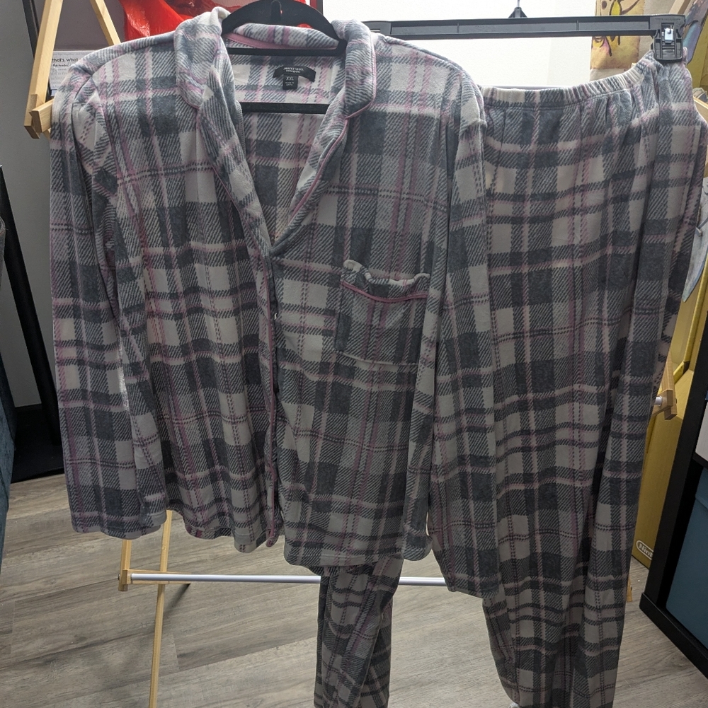 Simply Vera pajama set fleece Gray, Pink & White - Size XXL